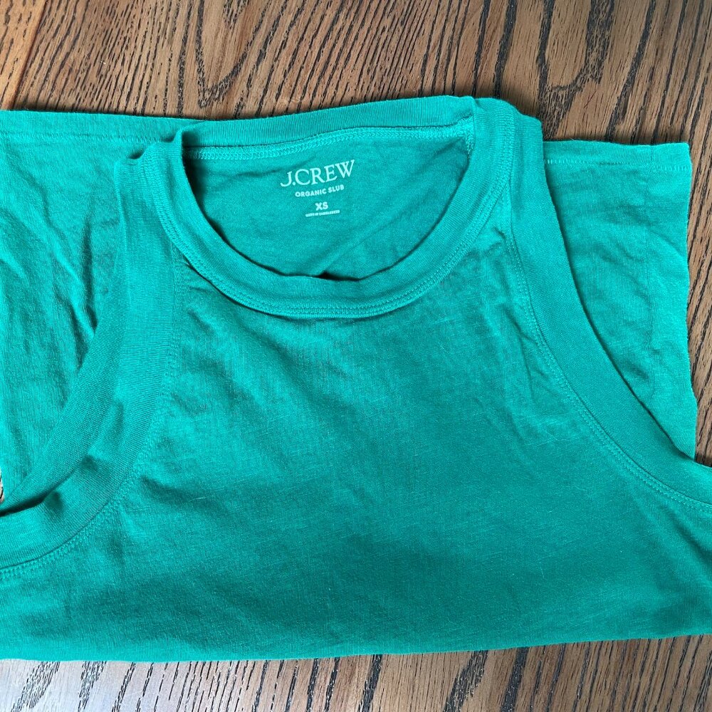 J Crew High Neck Tank in Organic Slub Cotton -  Jungle Green, Size XS